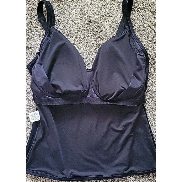 Swim Top Black 16 DDD Wrap Front Solid Lands End Women's Adjustable Straps S301 - Picture 4 of 8